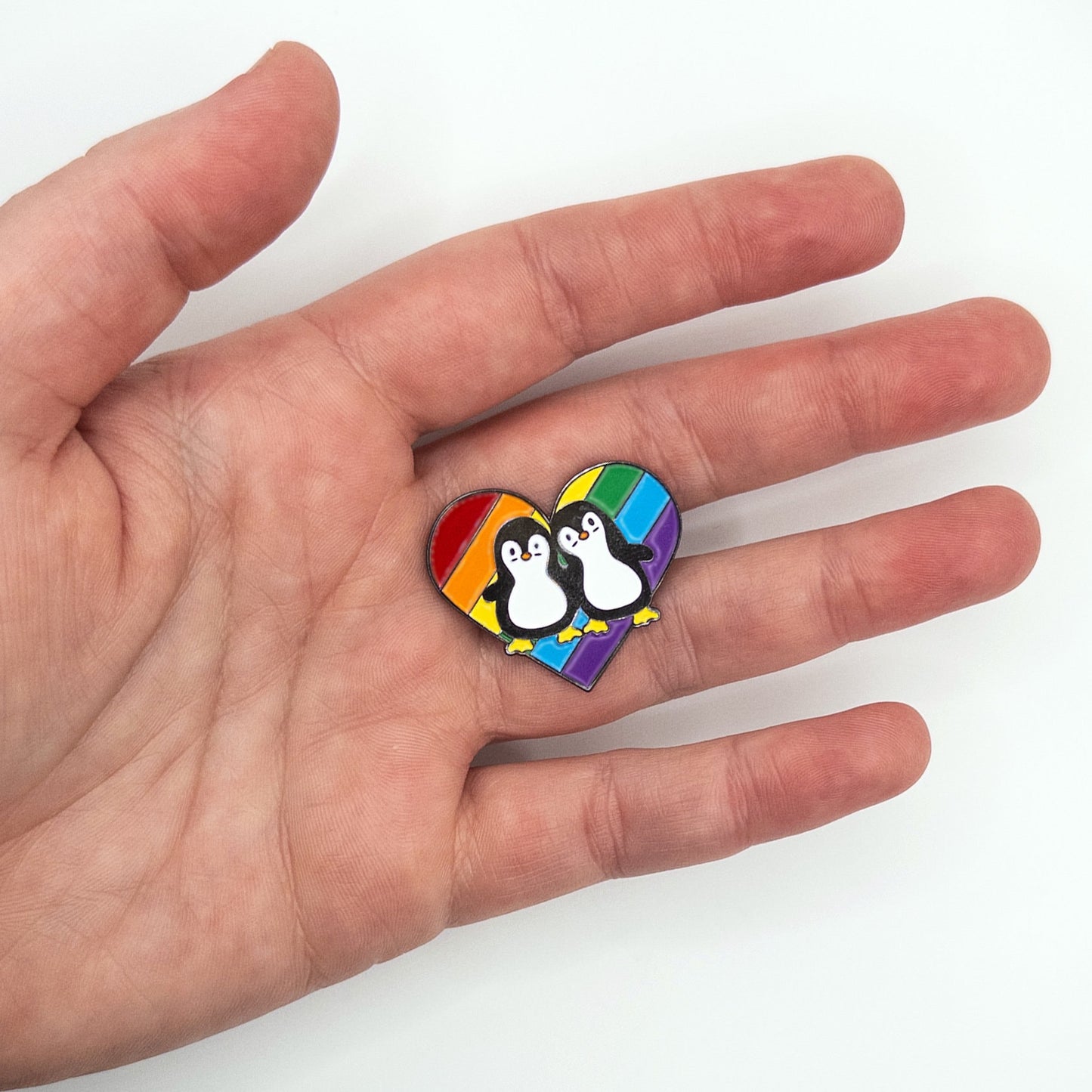 Gay Penguins with Rainbow Heart Pin