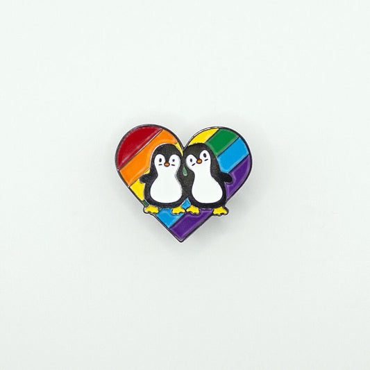 Gay Penguins with Rainbow Heart Pin